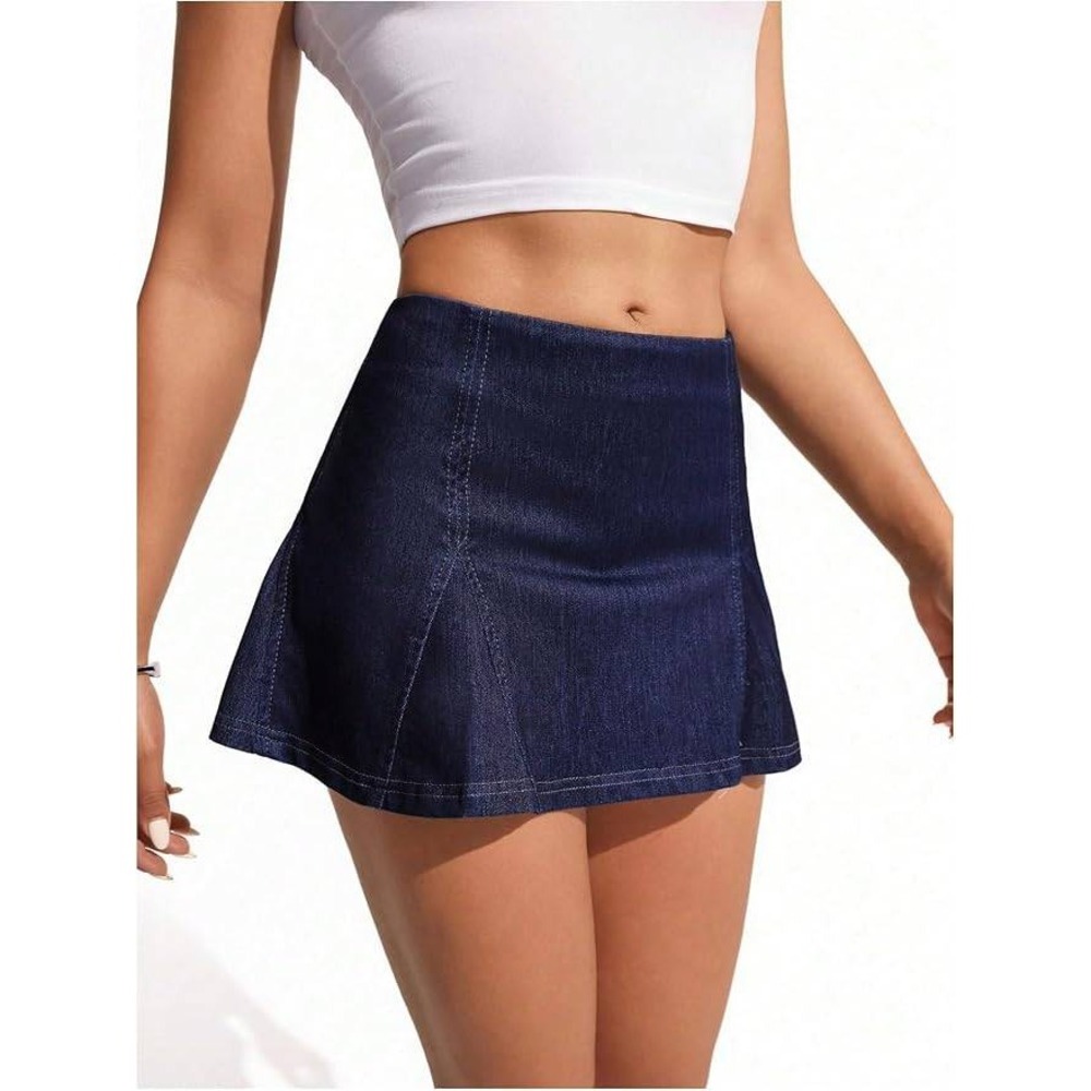 MSRP $37 WDIRARA Women's M High Waisted Mini Denim Skirt Y2k Skater A Line Jean